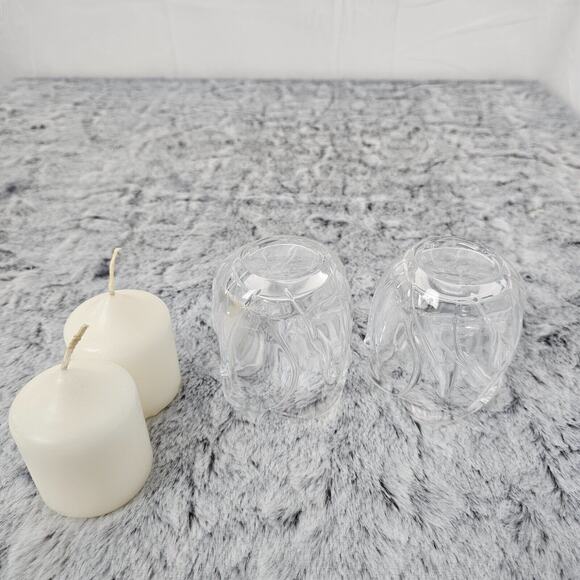 Set of 2 3 inch Lead Crystal Cottage Light Votive Candle Holder Tea Light - Picture 2 of 6